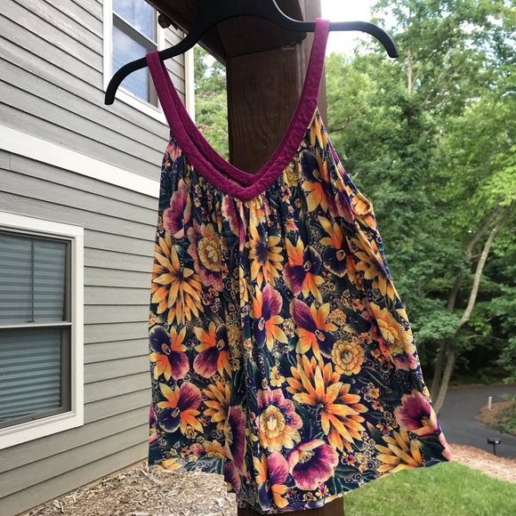 Free People Floral Tank Top - Purple and Yellow - Picture 1 of 6